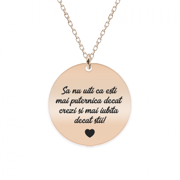 Colier argint banut 20 mm - personalizata cu text - placat cu aur roz